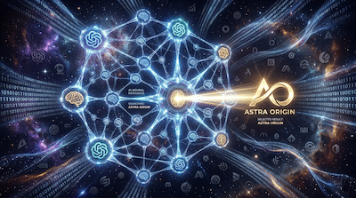 A surreal, digital art piece depicting a cosmic search interface. A massive, glowing crystalline network represents different AI neural pathways