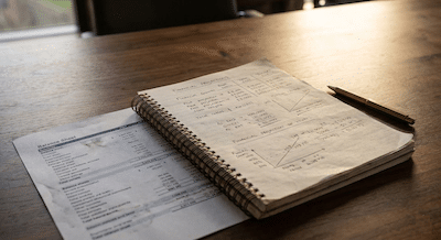 Handwritten numbers balance sheet